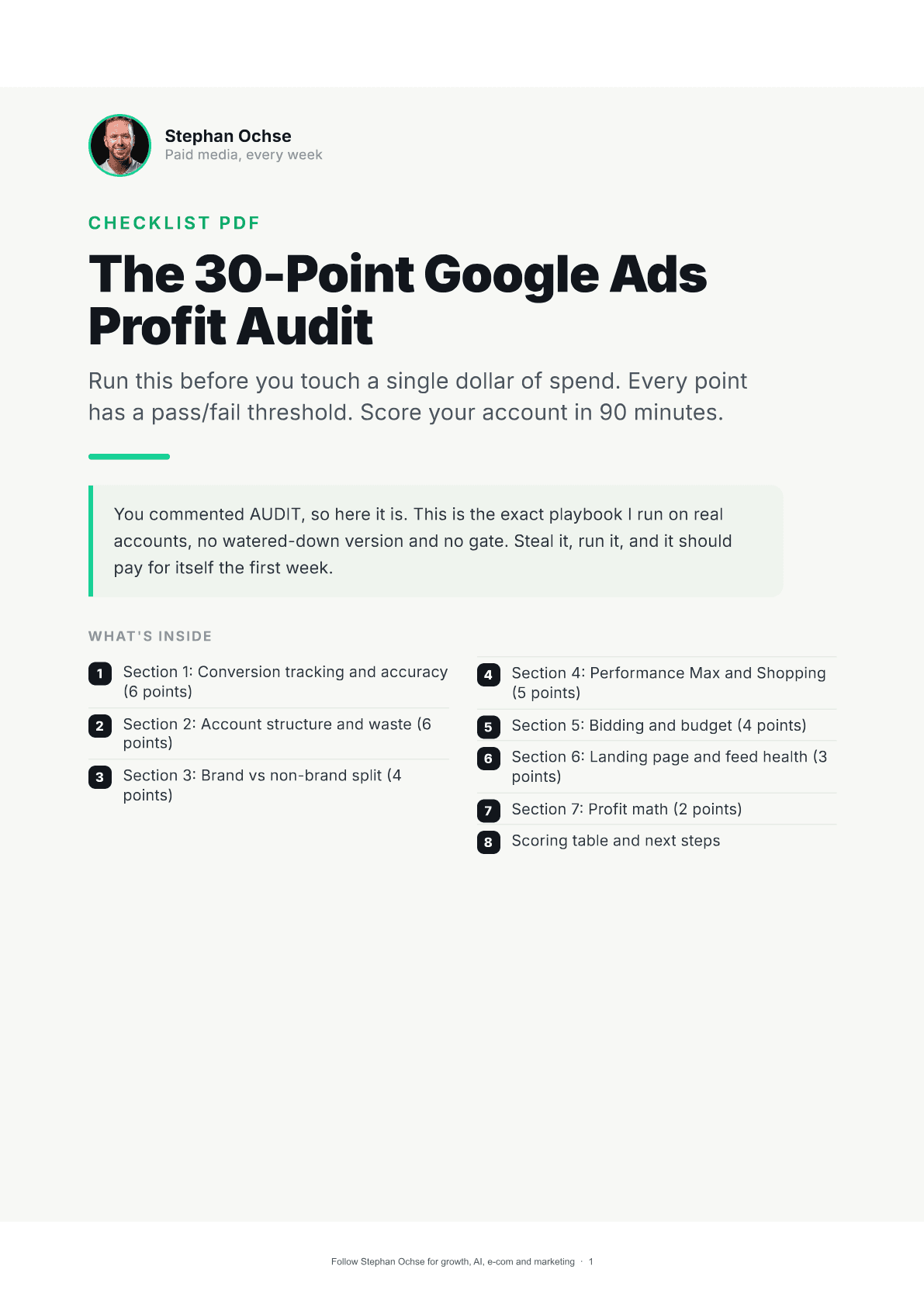 First page of The 30-Point Google Ads Profit Audit