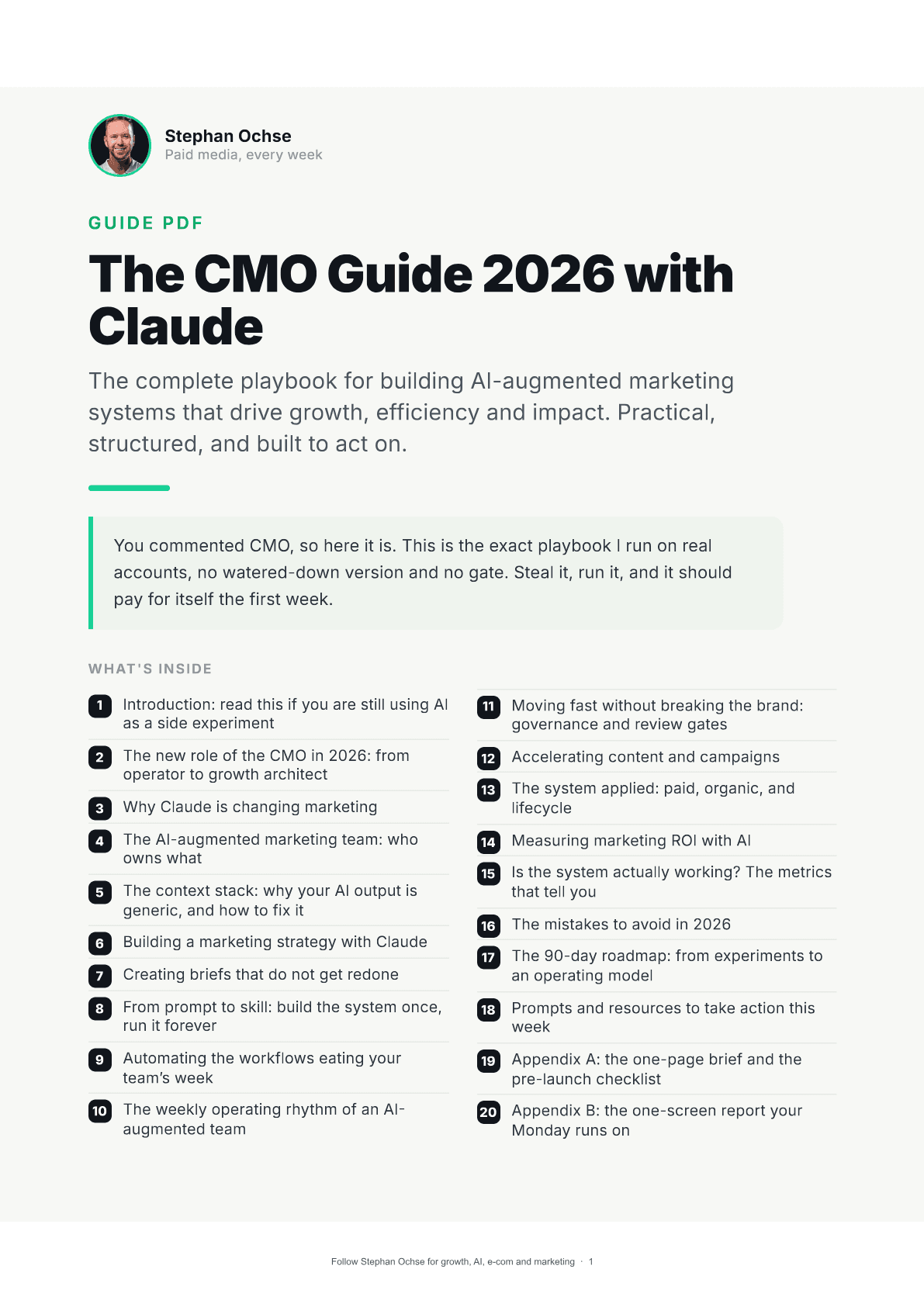 First page of The CMO Guide 2026 with Claude