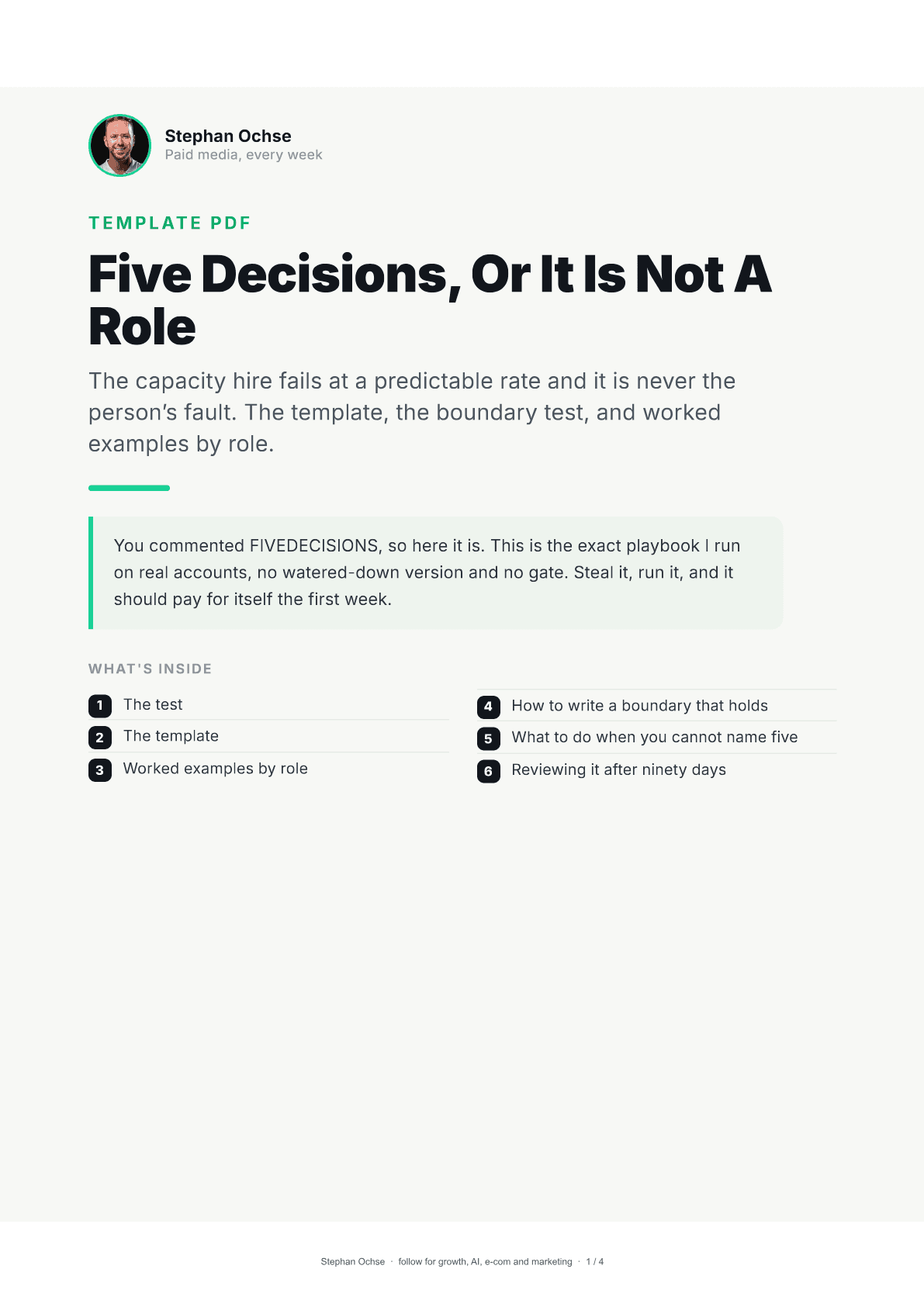 First page of Five Decisions, Or It Is Not A Role