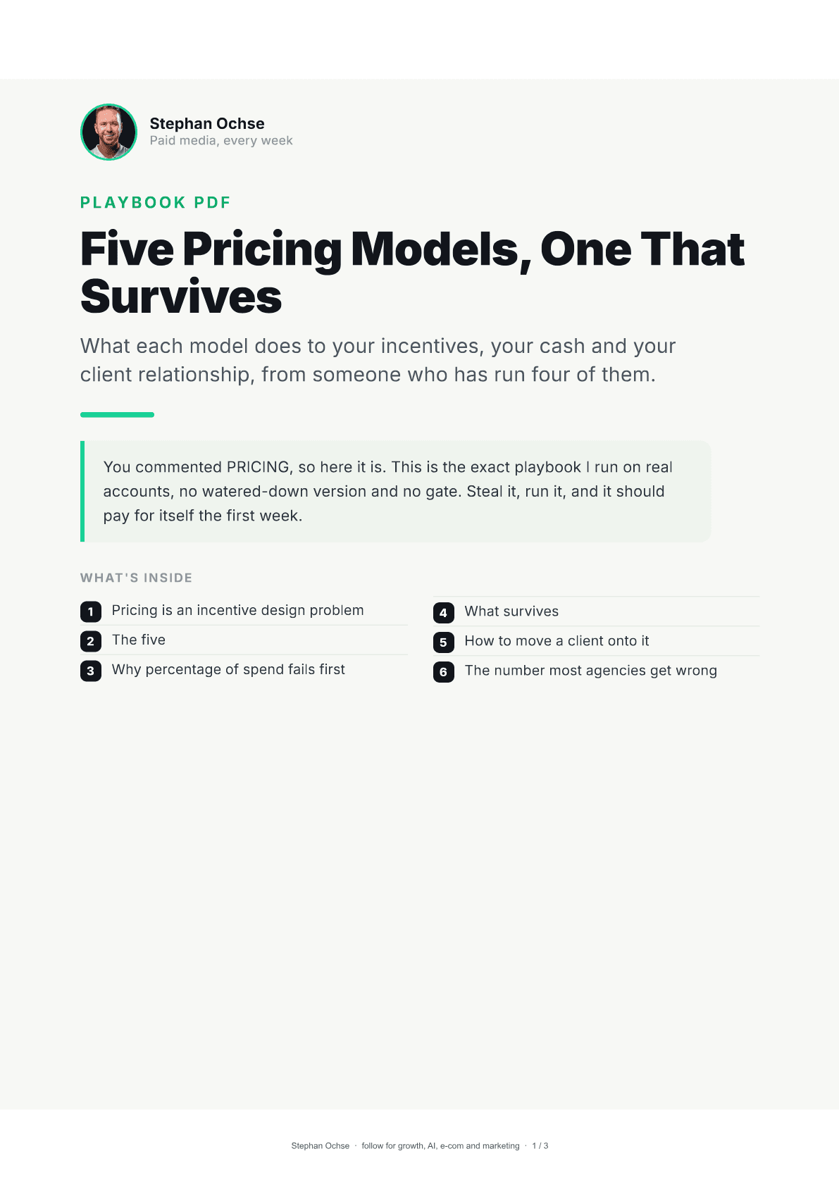 First page of Five Pricing Models, One That Survives