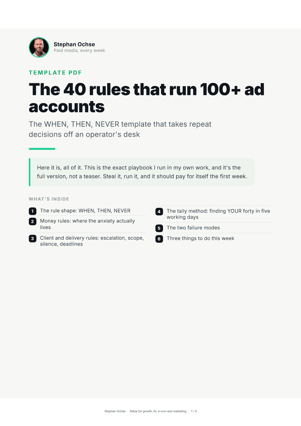 First page of The 40 rules that run 100+ ad accounts