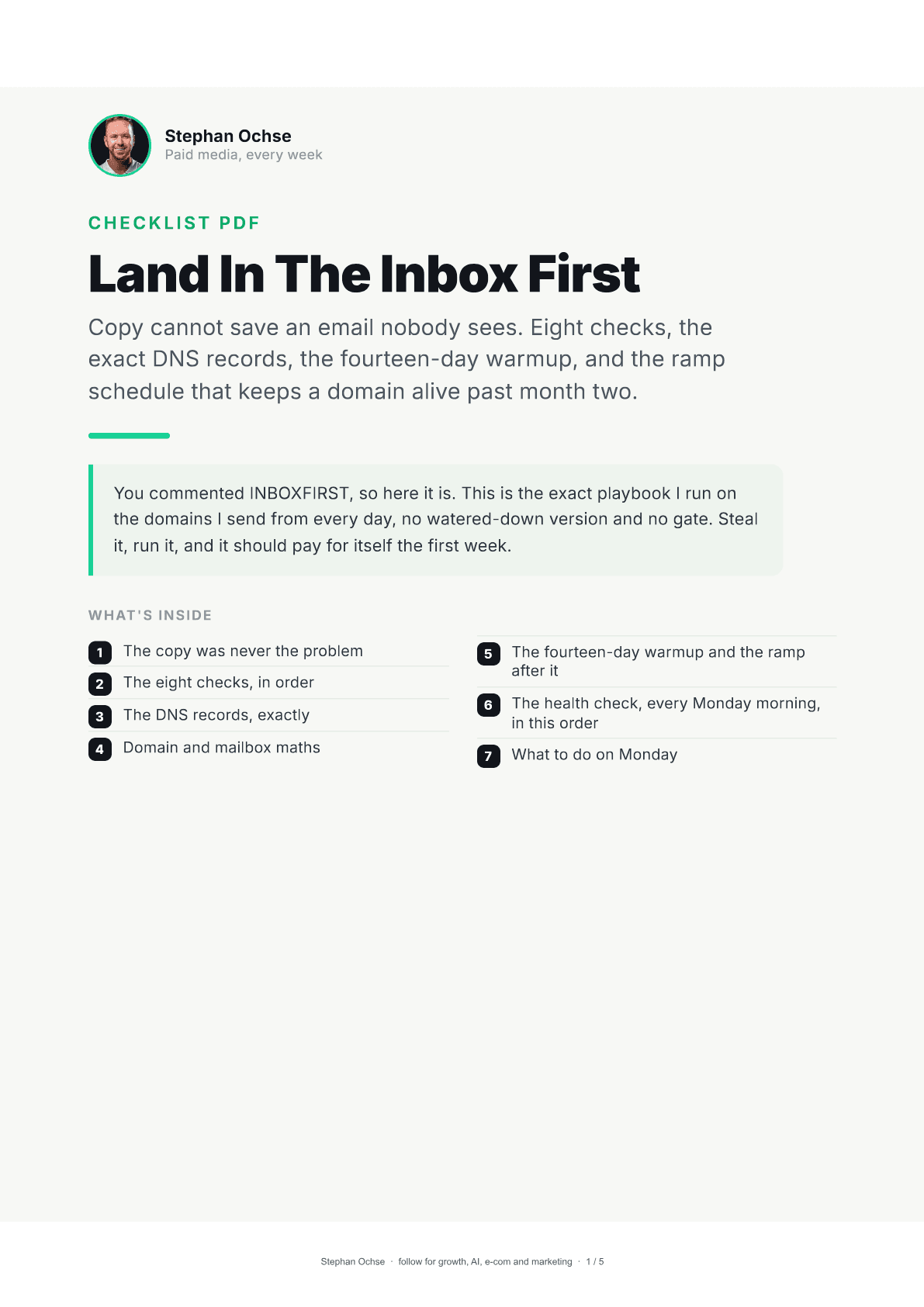 First page of Land In The Inbox First