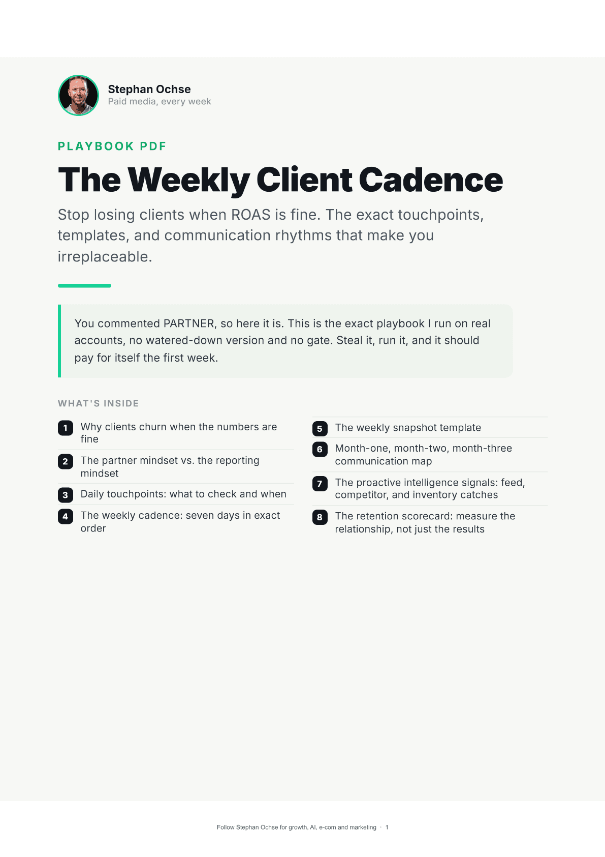 First page of The Weekly Client Cadence