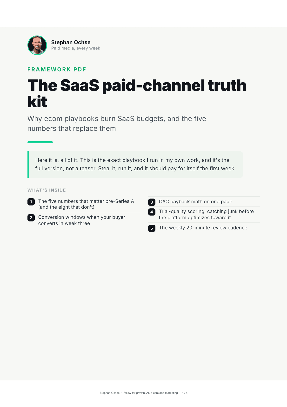 First page of The SaaS paid-channel truth kit