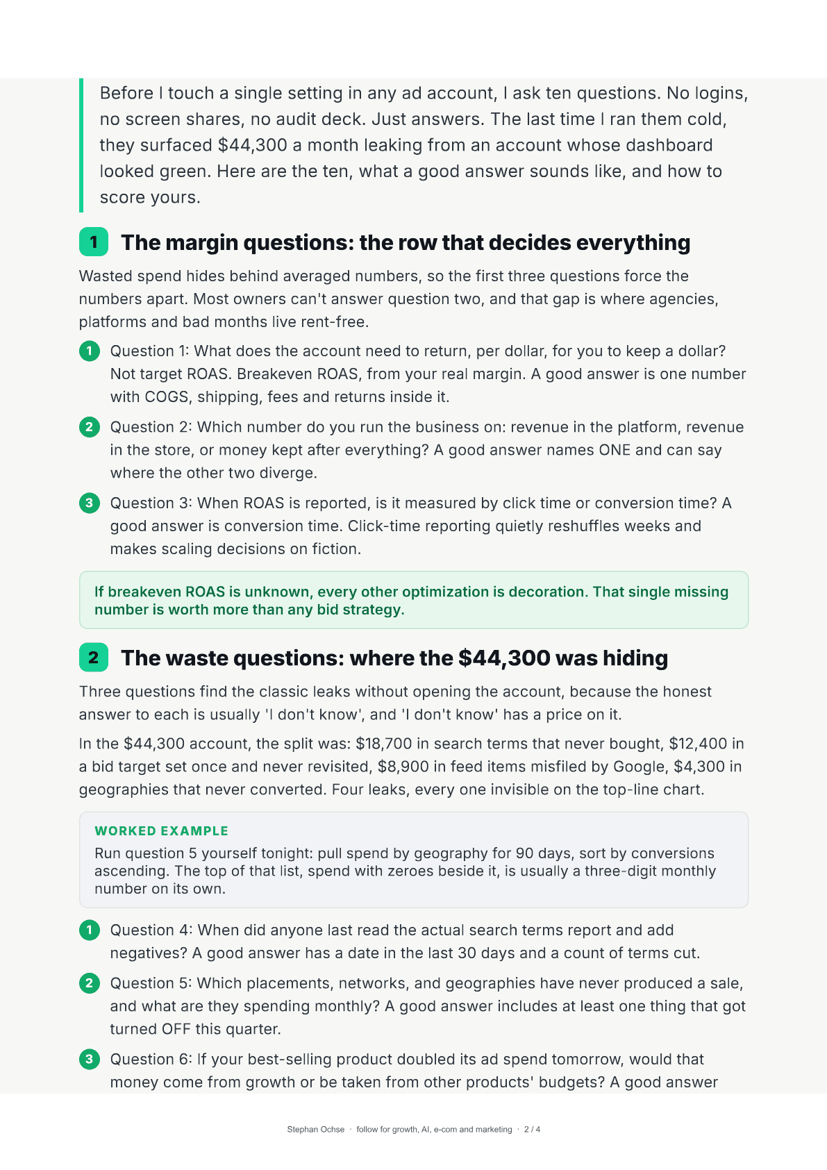 Page 2 of Ten questions that find $10K of wasted ad spend