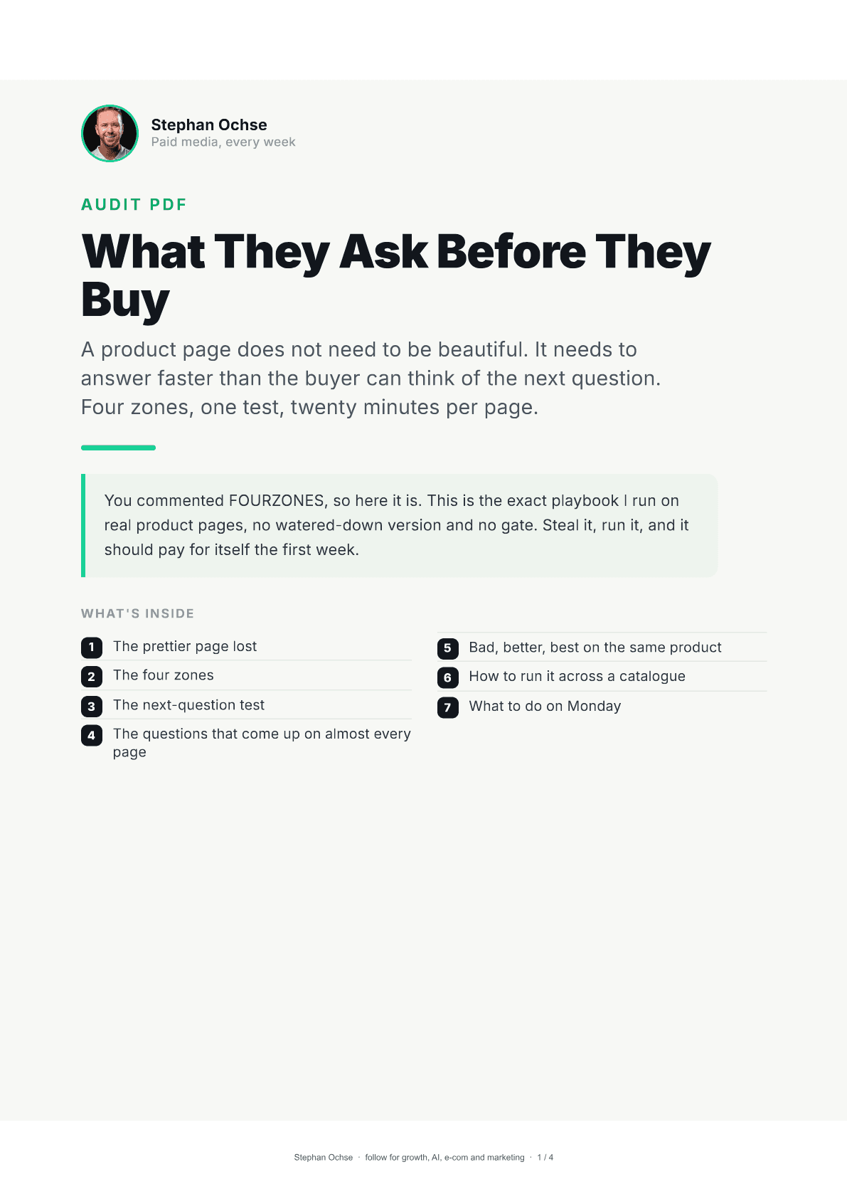 First page of What They Ask Before They Buy